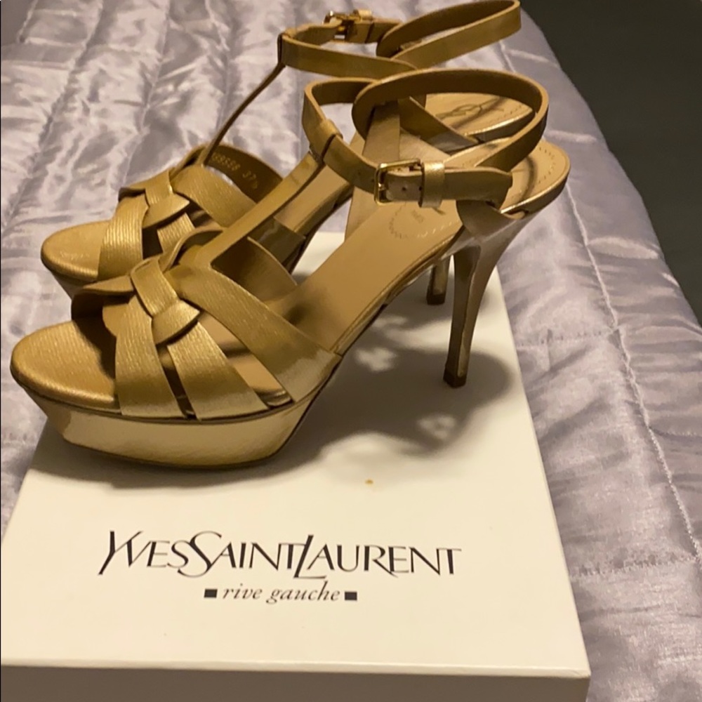 Authentic YSL Tribute T Strap Platform Sandal